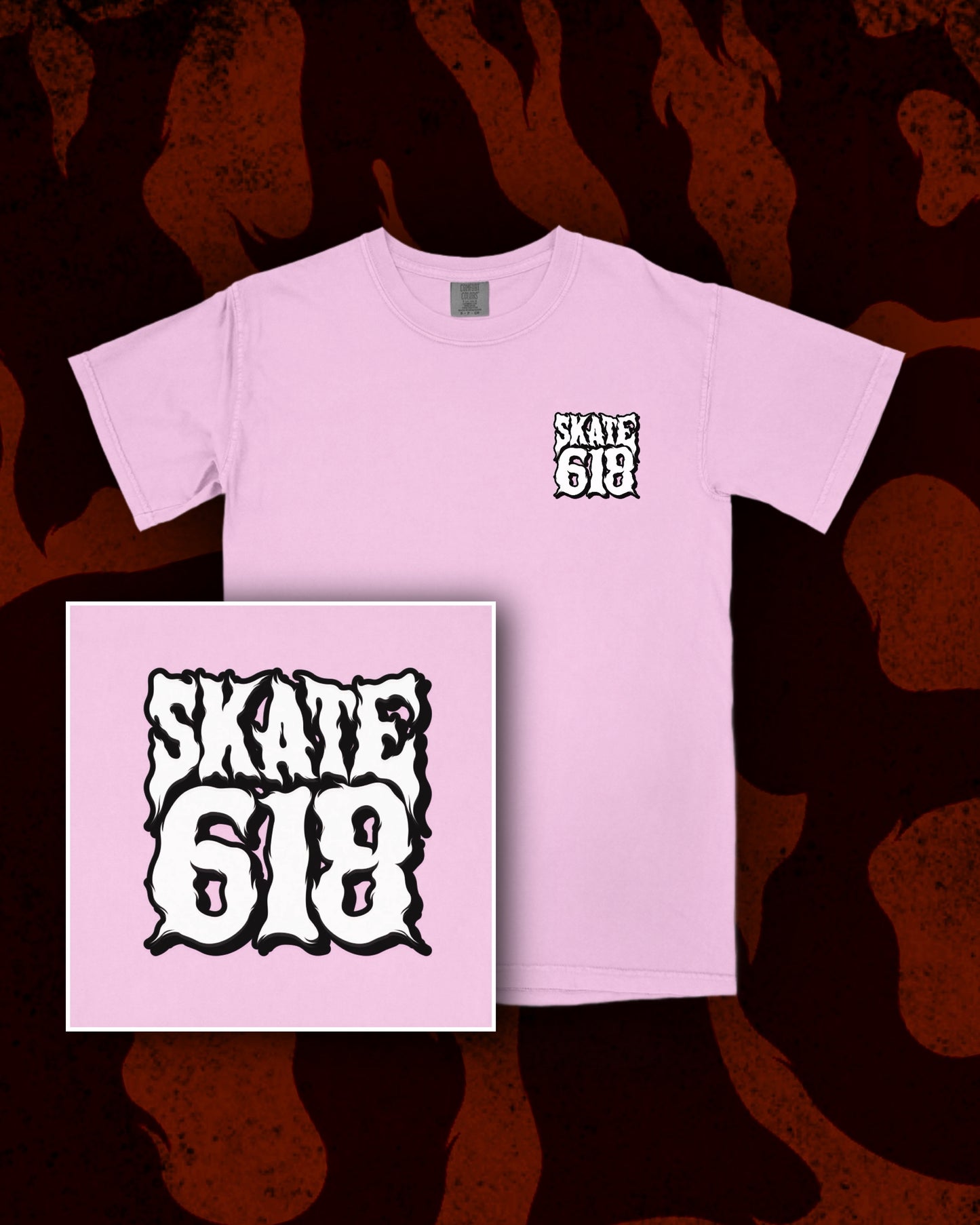 SKATE 618 Stacked Logo Light Pink T-Shirt