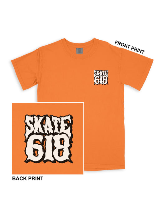 SKATE 618 Stacked Logo Bright Orange T-Shirt