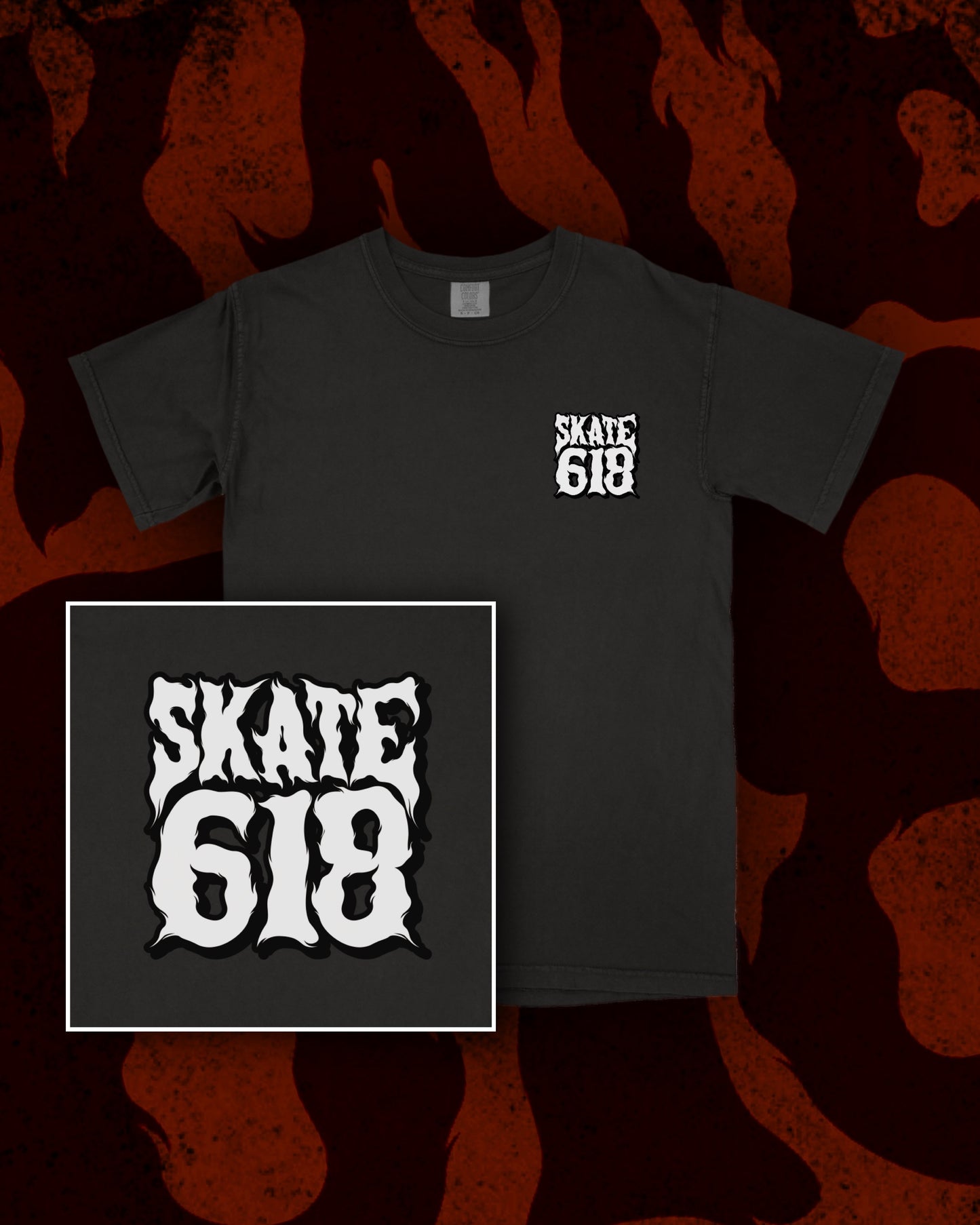 SKATE 618 Stacked Logo Black T-Shirt