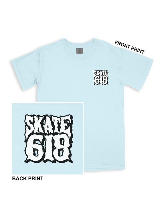 SKATE 618 Stacked Logo Light Blue T-Shirt