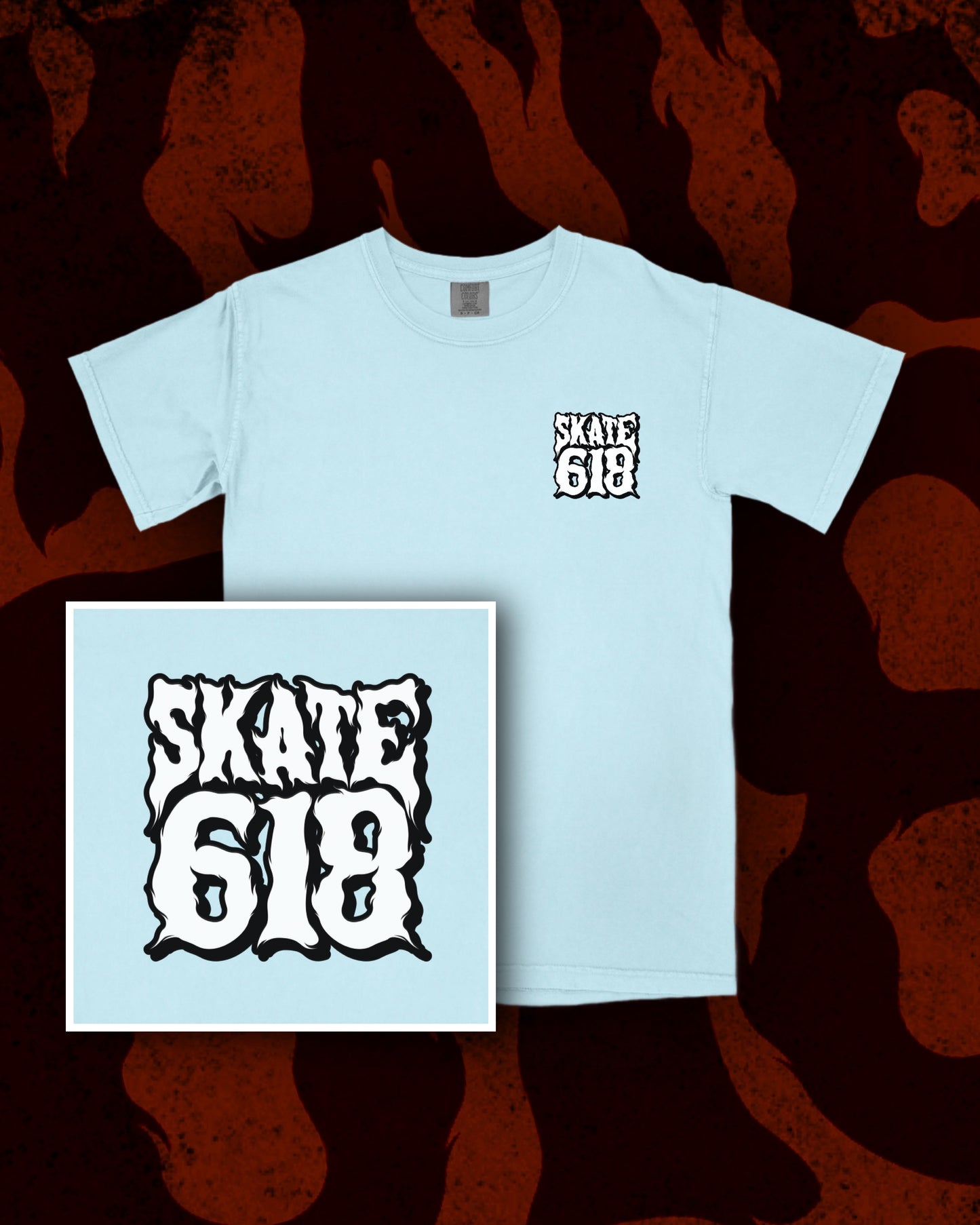 SKATE 618 Stacked Logo Light Blue T-Shirt (CHOOSE SIZE)