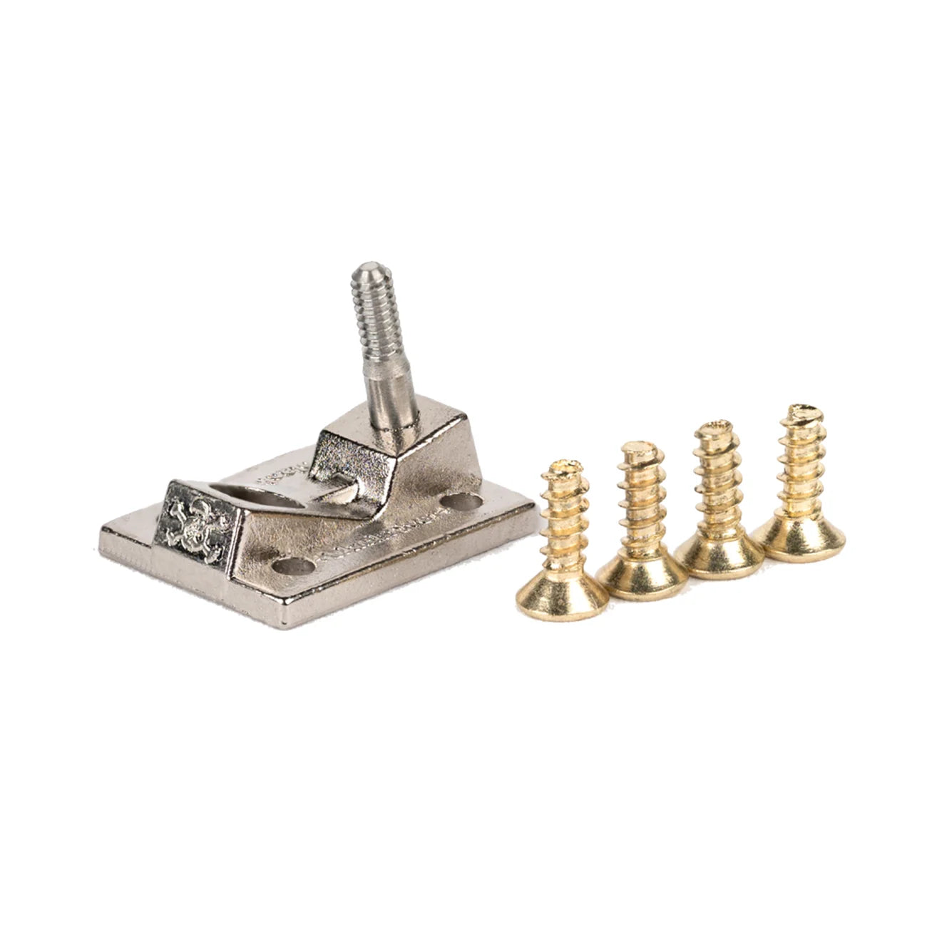 Blackriver fingerboard truck baseplate; 4 small gold fingerboard screws; fingerboard baseplate with screws;