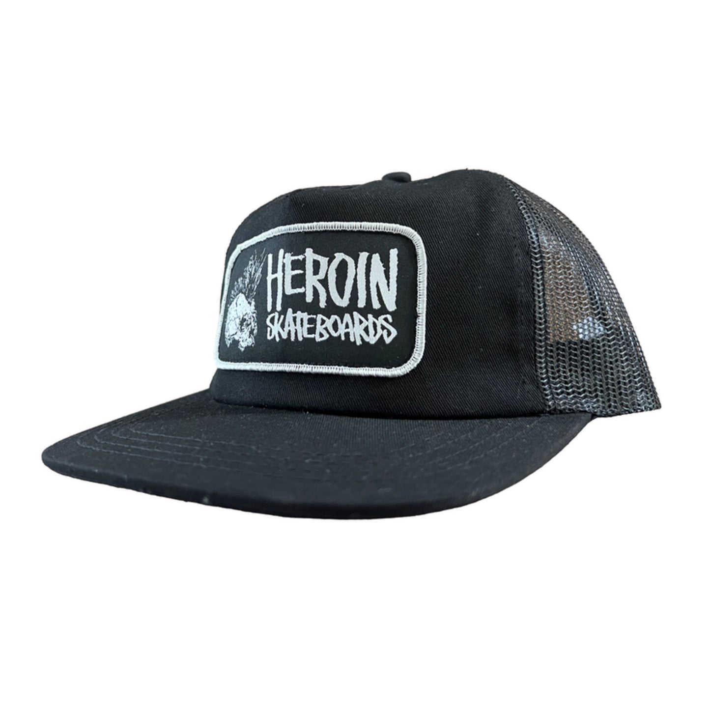 Heroin Punk Skull Trucker Black SnapBack Hat