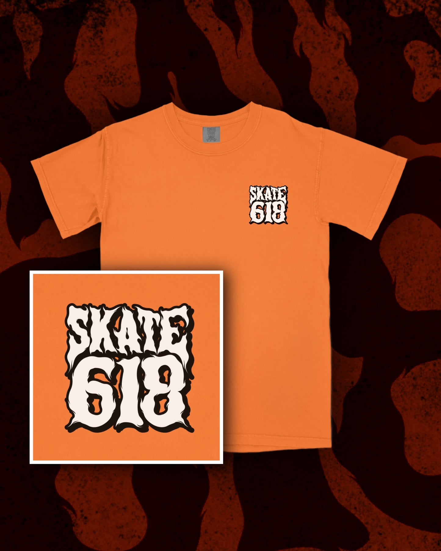 SKATE 618 Stacked Logo Bright Orange T-Shirt