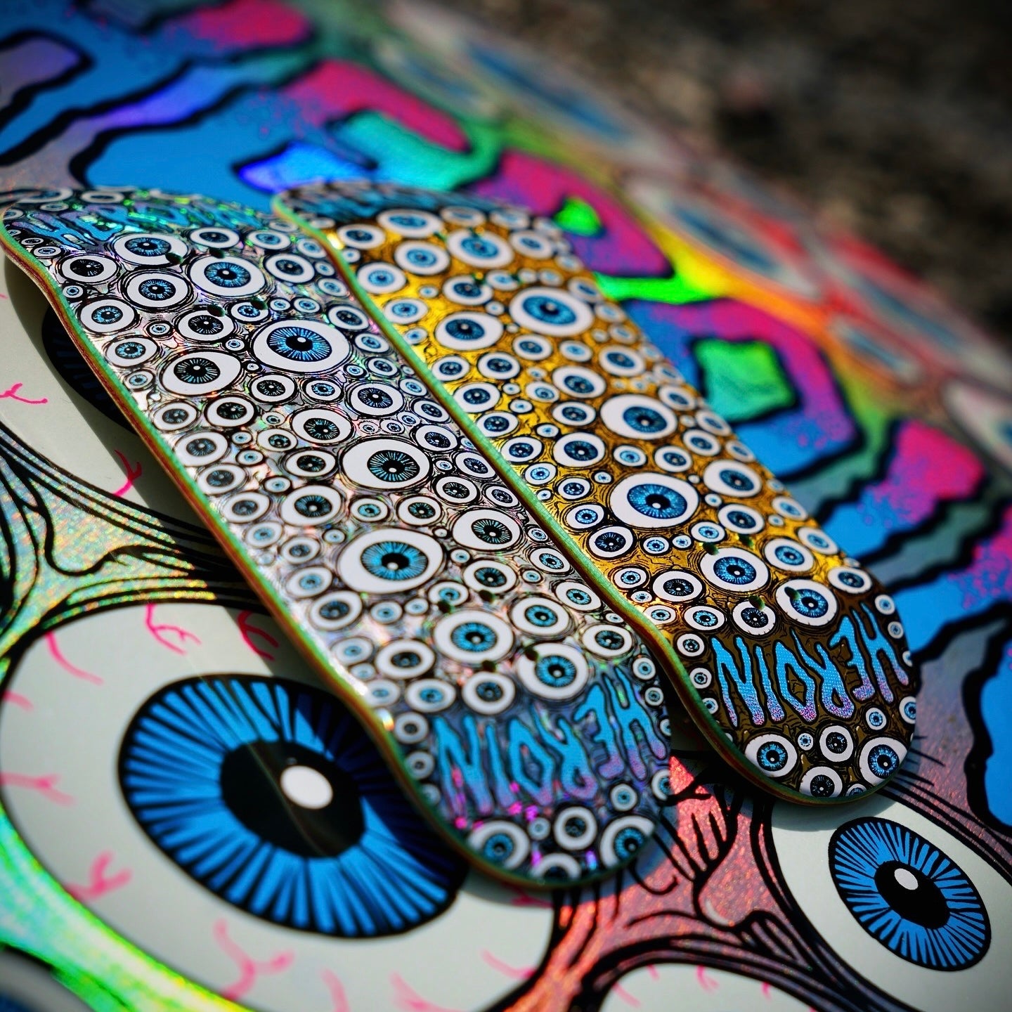 GOLD FOIL Chems X Heroin “Symmetrical Eyes” Fingerboard Deck (CHOOSE SIZE)