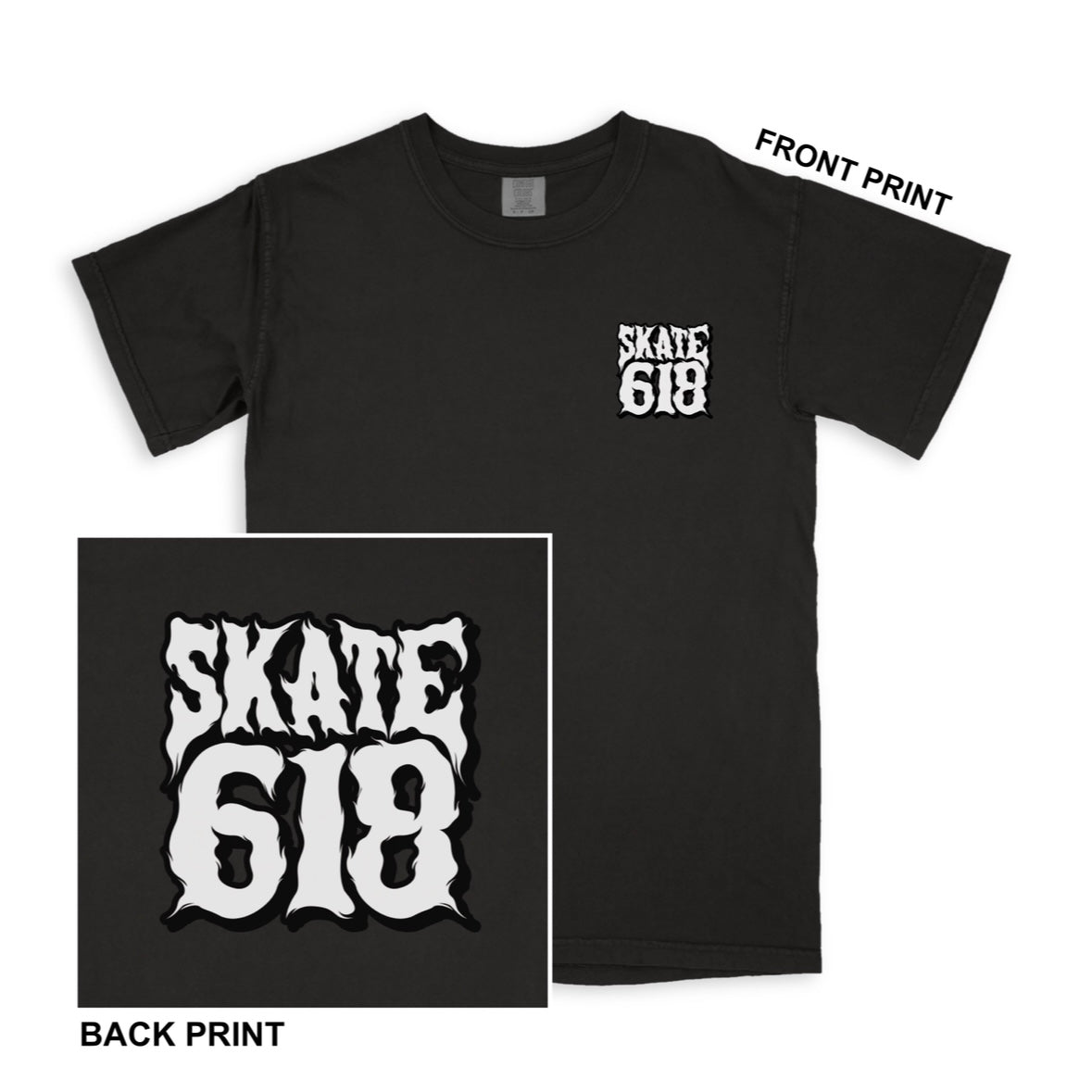 SKATE 618 Stacked Logo Black T-Shirt (CHOOSE SIZE)