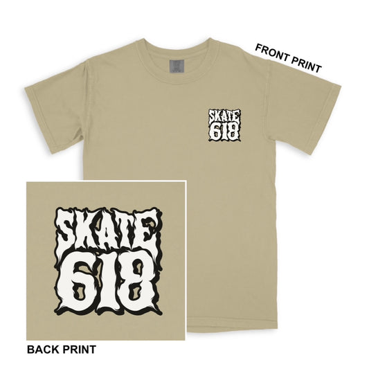 SKATE 618 Stacked Logo Khaki T-Shirt
