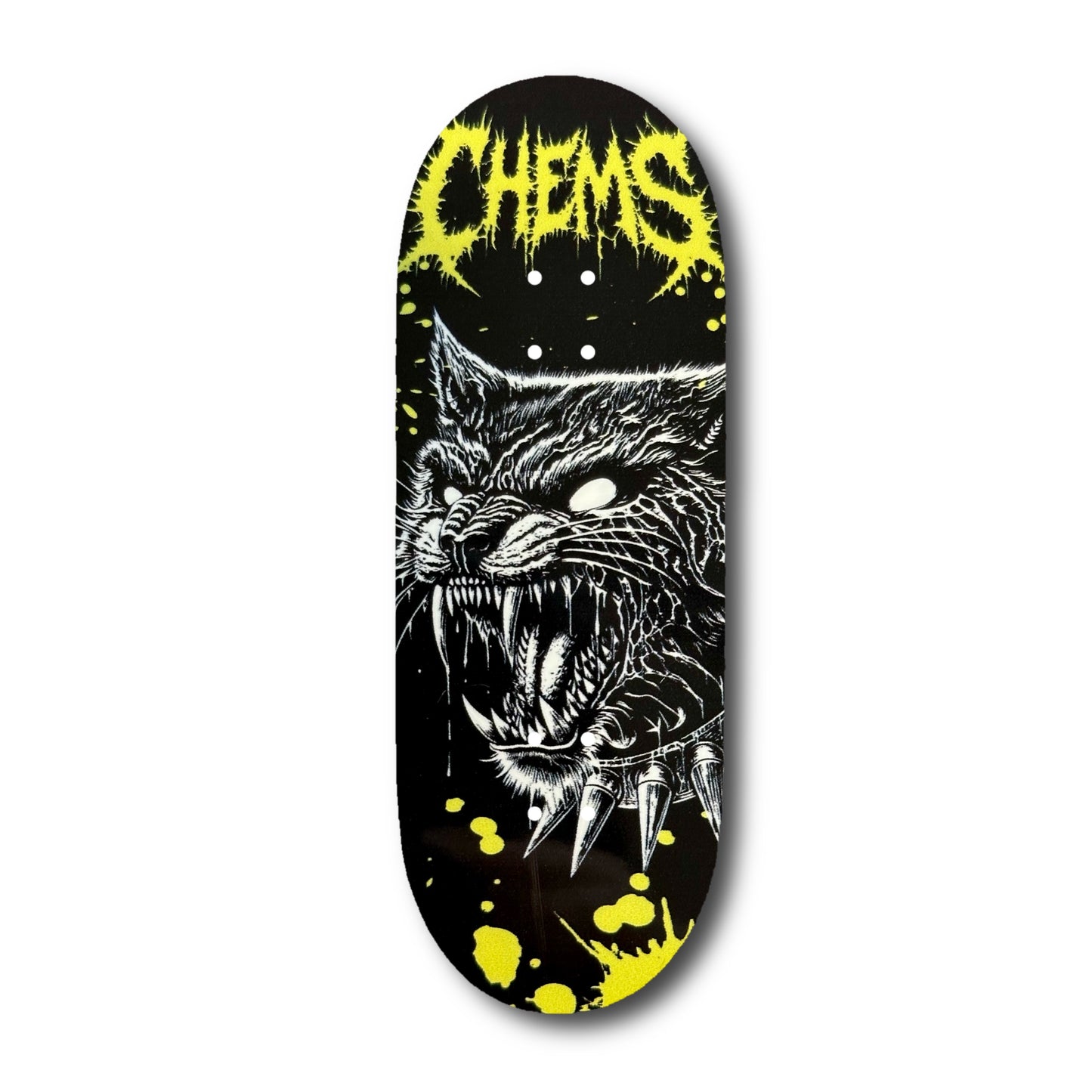 Chems Yellow/Green “Spike Cat” Fingerboard Deck