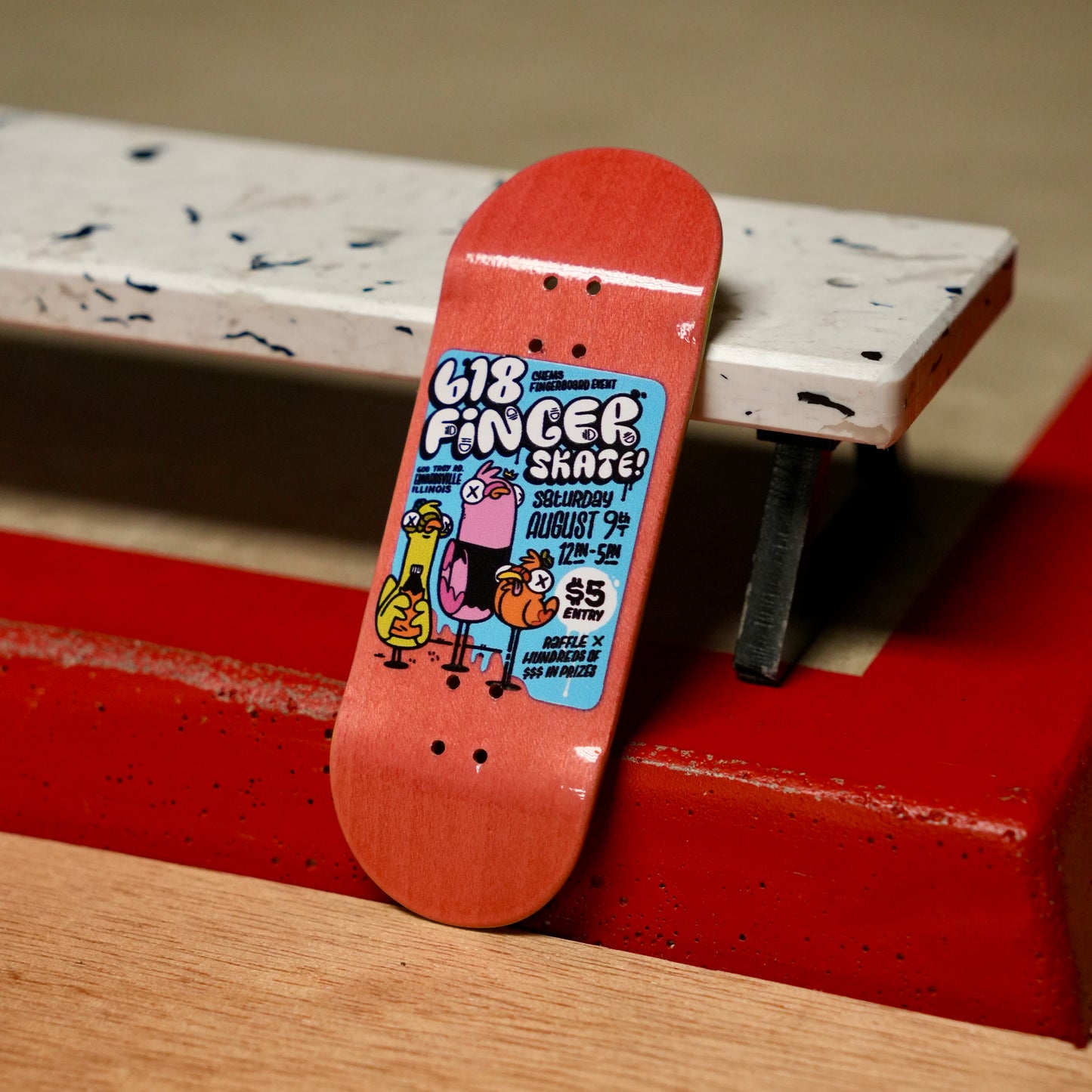 Chems “2025 618 Finger Skate Small Flyer” Pink Bottom Ply Fingerboard Deck