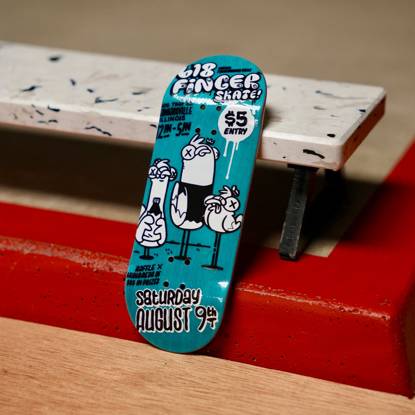 Chems “B/W 2025 618 Finger Skate Big Flyer” Blue Bottom Ply Fingerboard Deck
