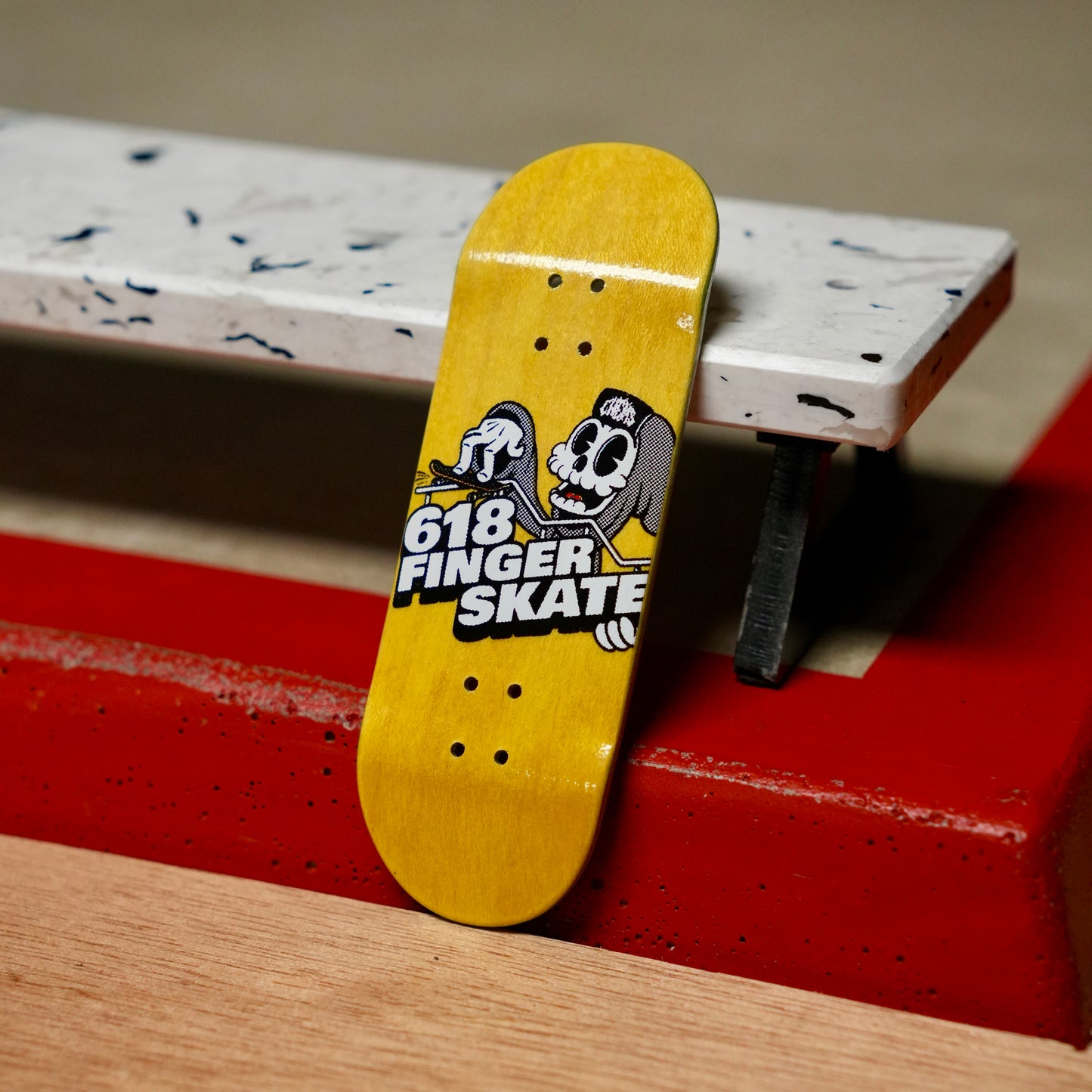 Chems “618 Finger Skate Toon Grim” Yellow Bottom Ply Fingerboard Deck
