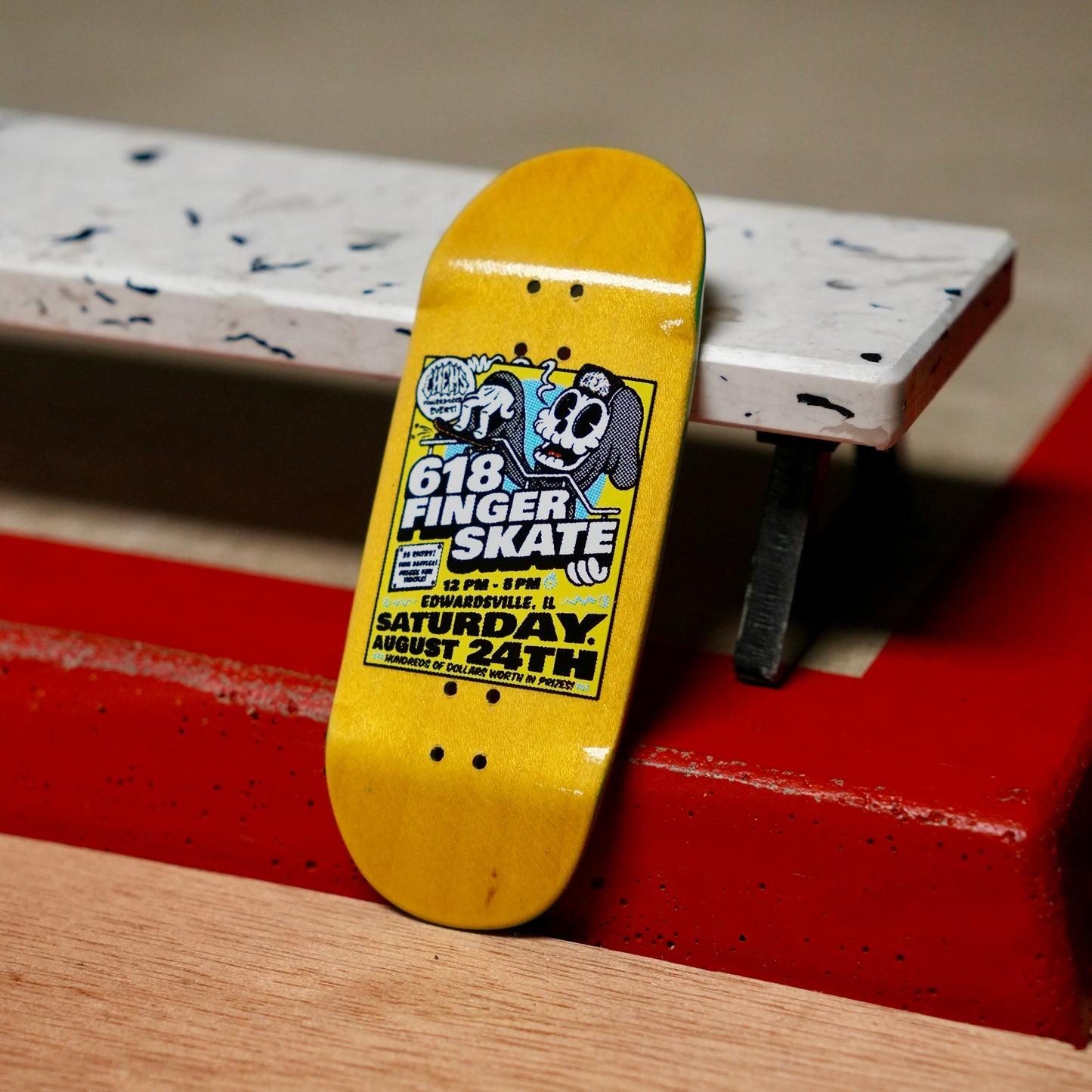 Chems “2024 618 Finger Skate Flyer” Yellow Bottom Ply Fingerboard Deck