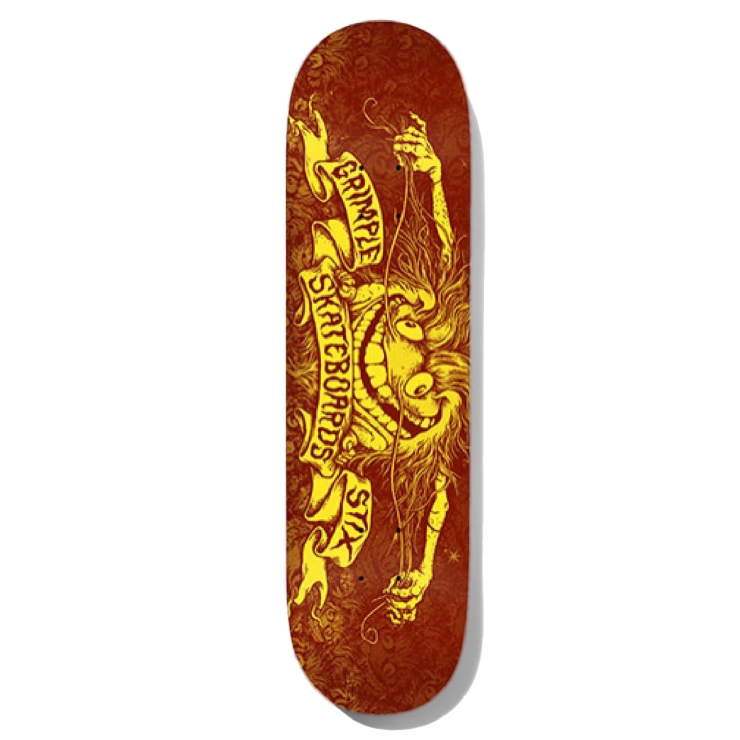 Grimple Stix PP Skateboard Deck; Orange/ Red with Yellow Logo; Grimple Stix Skateboards;