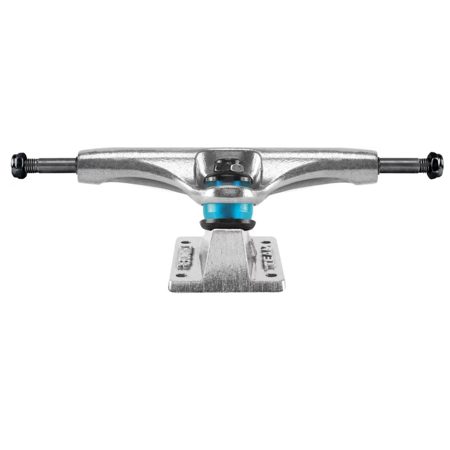 Thunder Polished Skateboard Trucks; Silver trucks with black lock nuts; Classic and stylish design; Provides stability and smooth turns; Enhances skateboard performance.