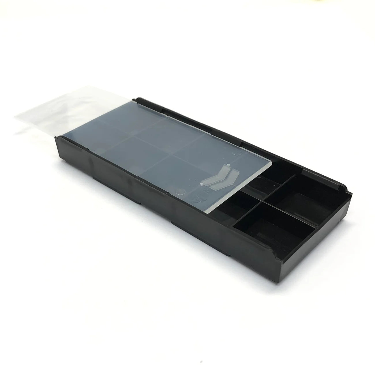 Black Plastic Storage Box for Fingerboard Parts; Designed to securely store and organize fingerboard components; Made from durable black plastic for long-lasting use; Keeps your fingerboard parts neatly organized and protected; Convenient and portable for on-the-go use; Ideal for keeping your fingerboard accessories in one place.