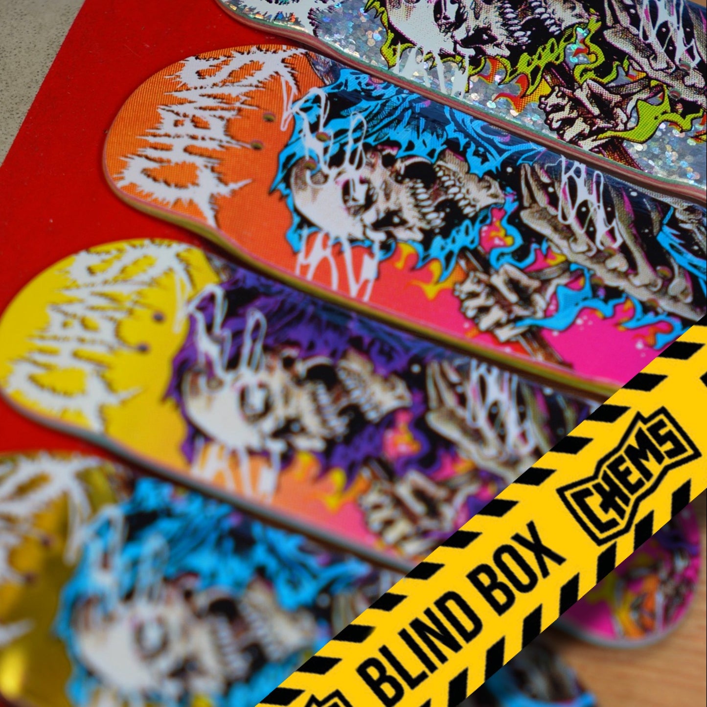 Chems PEEL & REVEAL “Fire Grim” BLIND BOX Fingerboard Deck