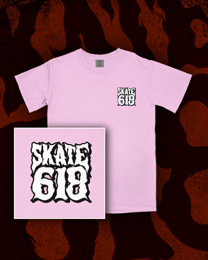 SKATE 618 Stacked Logo Light Pink T-Shirt (CHOOSE SIZE)