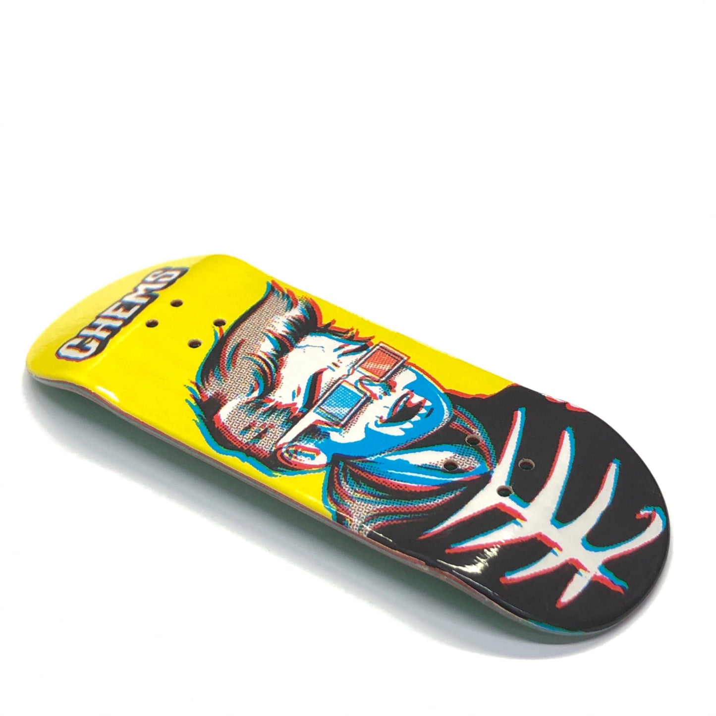 Chems Yellow Background “3D Kid” Fingerboard Deck