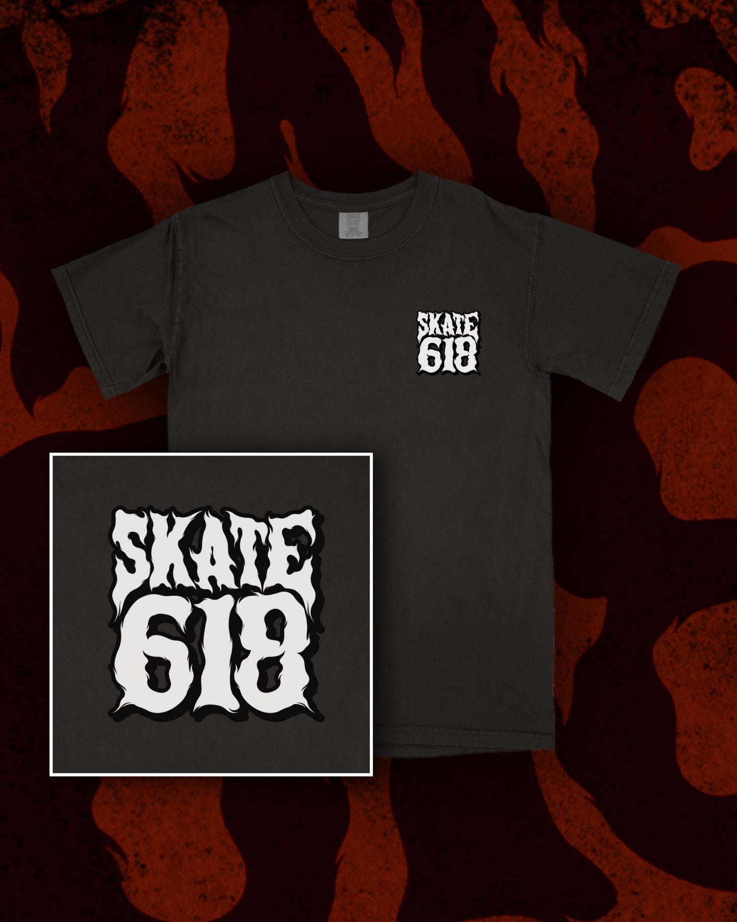 SKATE 618 Stacked Logo Black T-Shirt (CHOOSE SIZE)