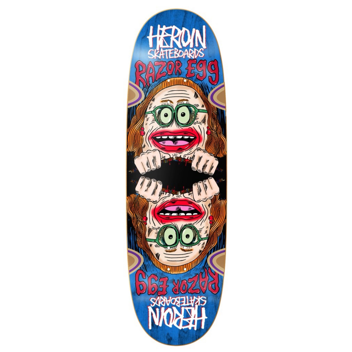 Heroin Team Auntie Razor Egg Wheel Wells 9.75" Shaped Skateboard Deck
