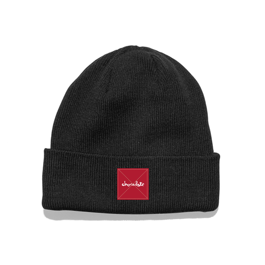 Chocolate Square Label Tight Cuff Beanie Black