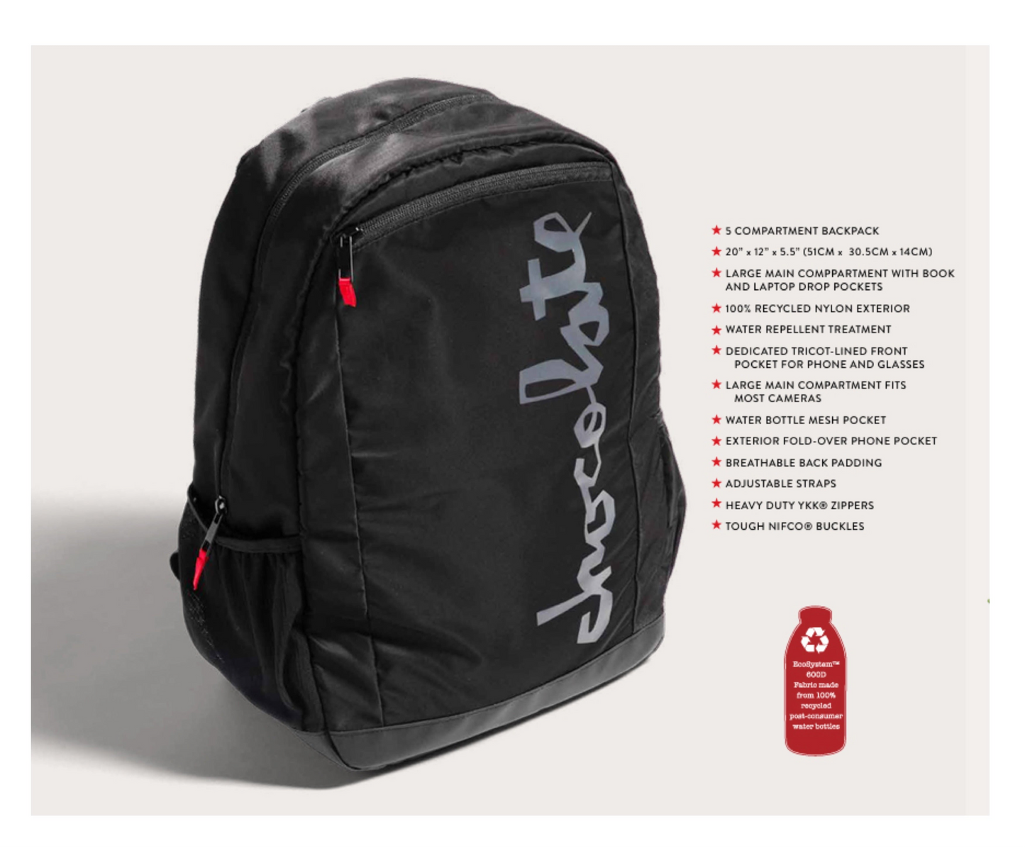 Chocolate Skateboards Black 20" Backpack