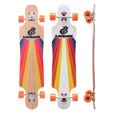 Layback Finish Line Sun Stripe White Drop Through 9.5" Longboard Complete