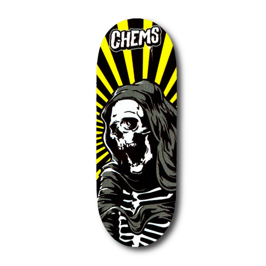 Chems Yellow Background “Rising Reaper” Fingerboard Deck