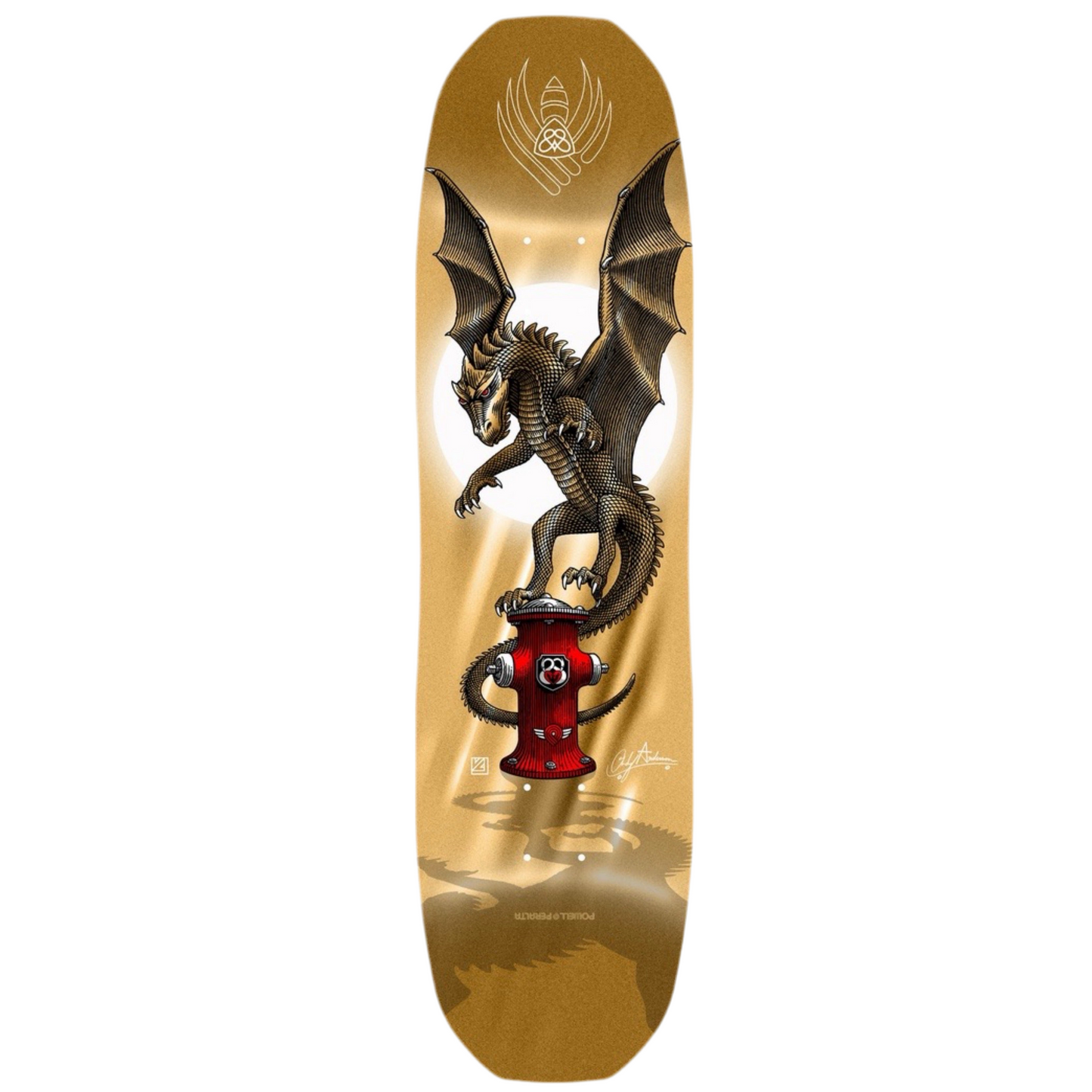Powell Andy Anderson Hydrant Gold Foil Flight Skateboard Deck 8.45”