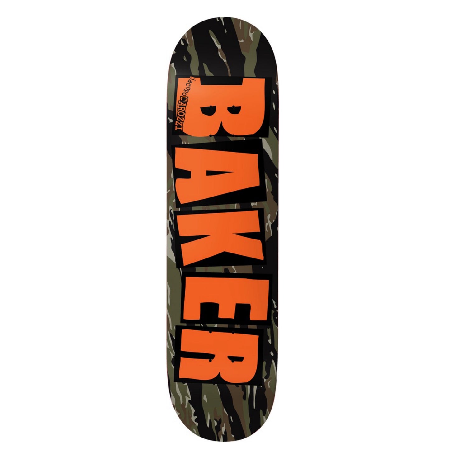 Baker Jacopo Carozzi Brand Logo Tiger Stripe Twin Tail 8.38" Skateboard Deck