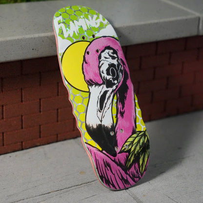 Chems 1 of 1 “Flamingo” Green/Yellow Fade with Silver Holo Foil Honeycomb (Green Bottom Ply) Fingerboard Deck (36mm Mid-Pro Devil Egg)