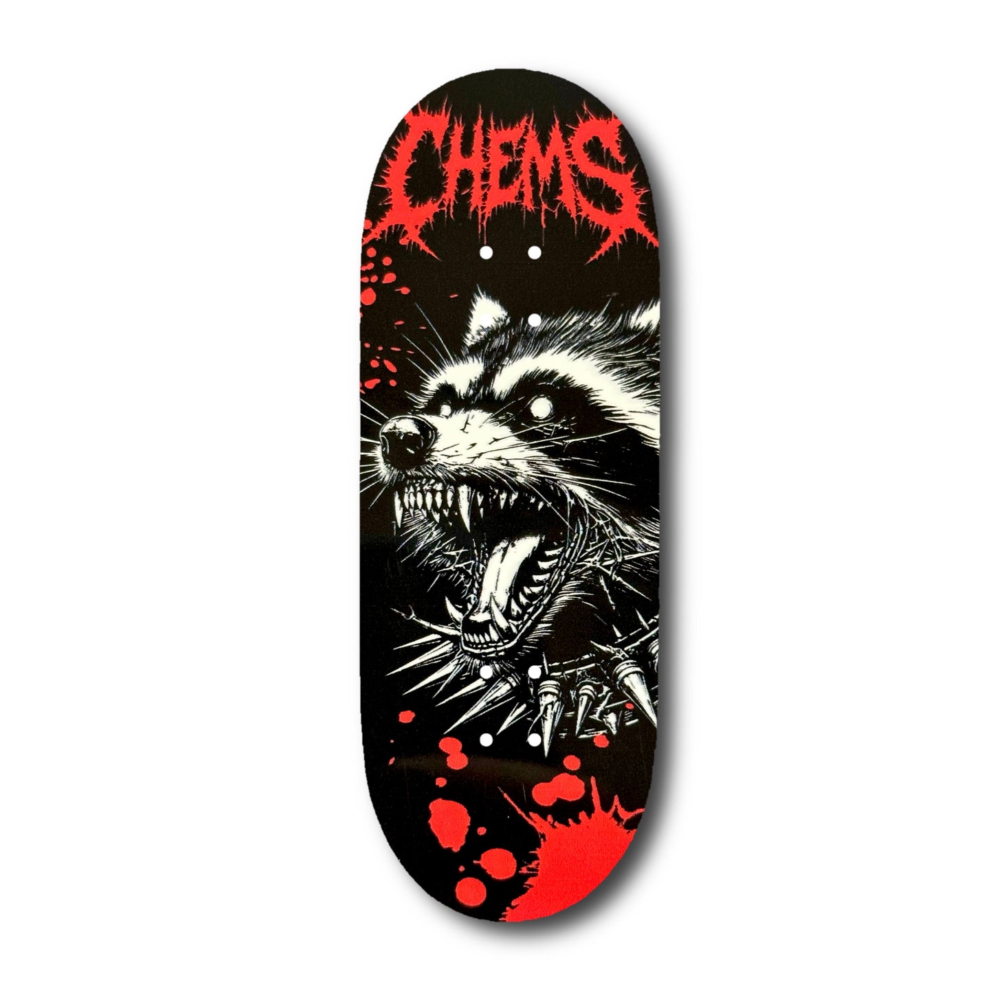 Chems Red “Spike Raccoon” Fingerboard Deck