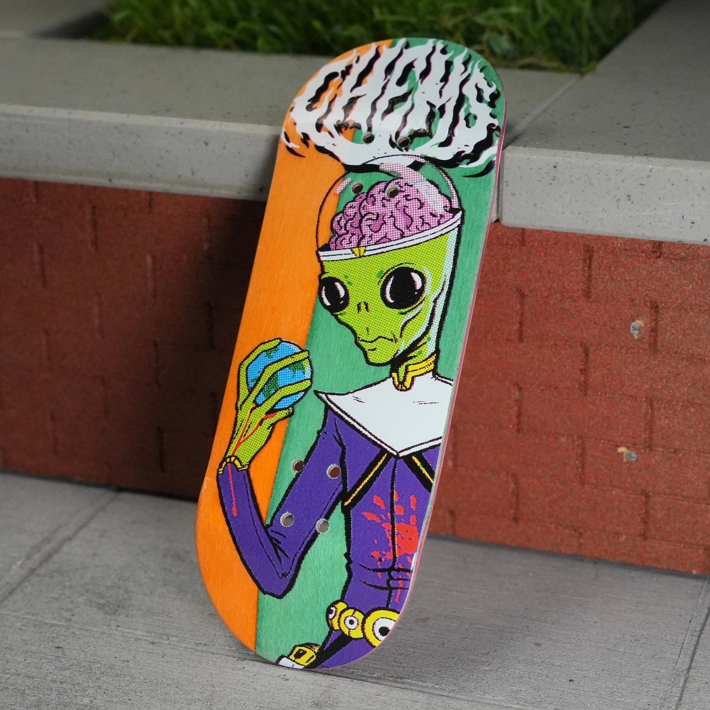 Chems “Martian” (Orange/Green) Split Bottom Ply) Fingerboard Deck