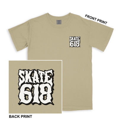 SKATE 618 Stacked Logo Khaki T-Shirt (CHOOSE SIZE)