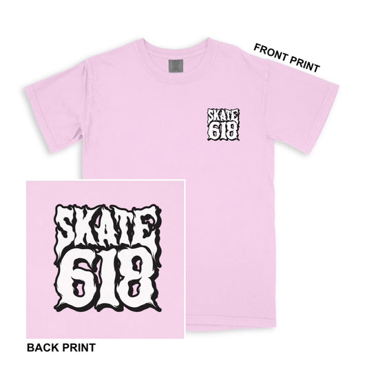 SKATE 618 Stacked Logo Light Pink T-Shirt (CHOOSE SIZE)