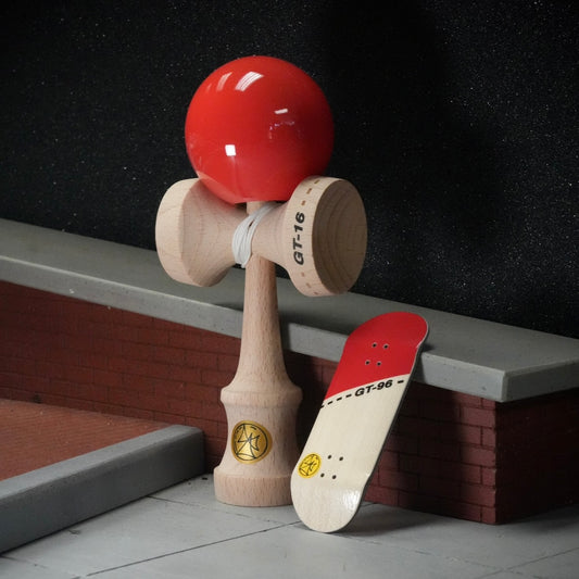 Chems x Grain Theory GT-16 Red Kendama + Matching GT-96 Fingerboard Deck