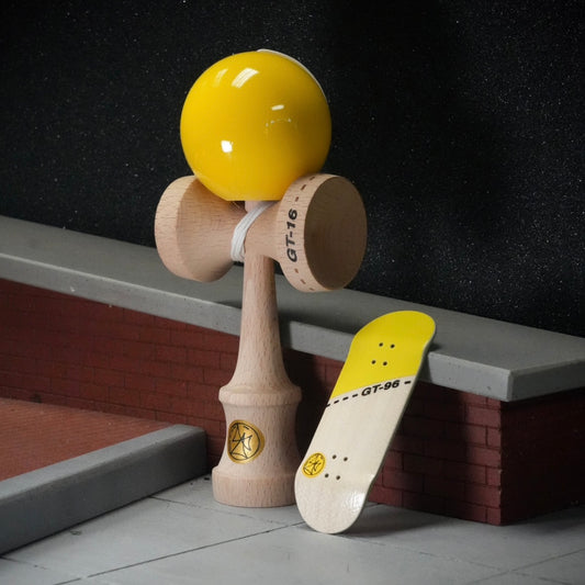 Chems x Grain Theory GT-16 Yellow Kendama + Matching GT-96 Fingerboard Deck