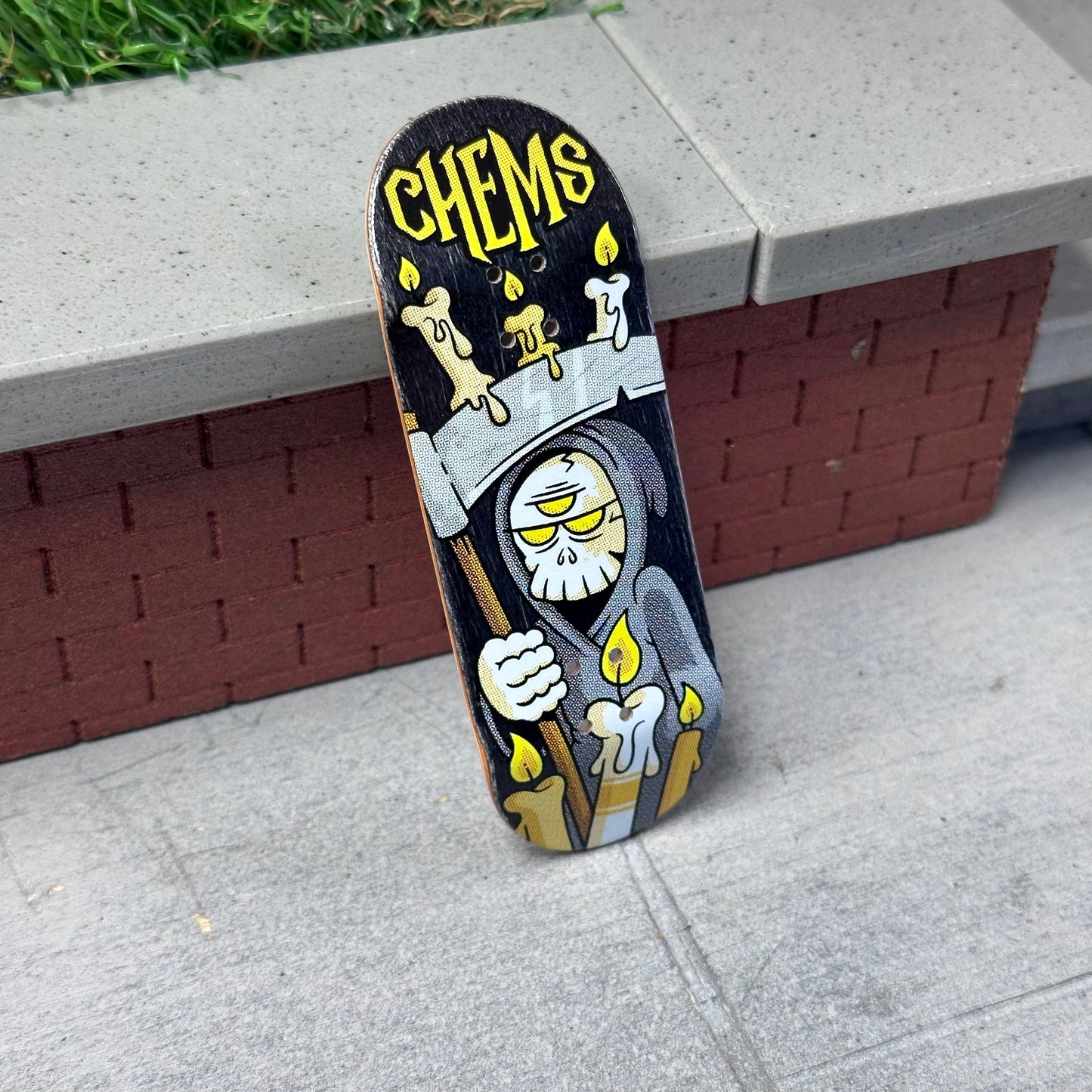 Chems “Aellixe Candle Grim” (Black Bottom Ply) Fingerboard Deck (CHOOSE SHAPE/SIZE)