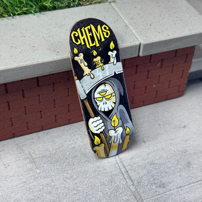 Chems “Aellixe Candle Grim” (Black Bottom Ply) Fingerboard Deck (CHOOSE SHAPE/SIZE)
