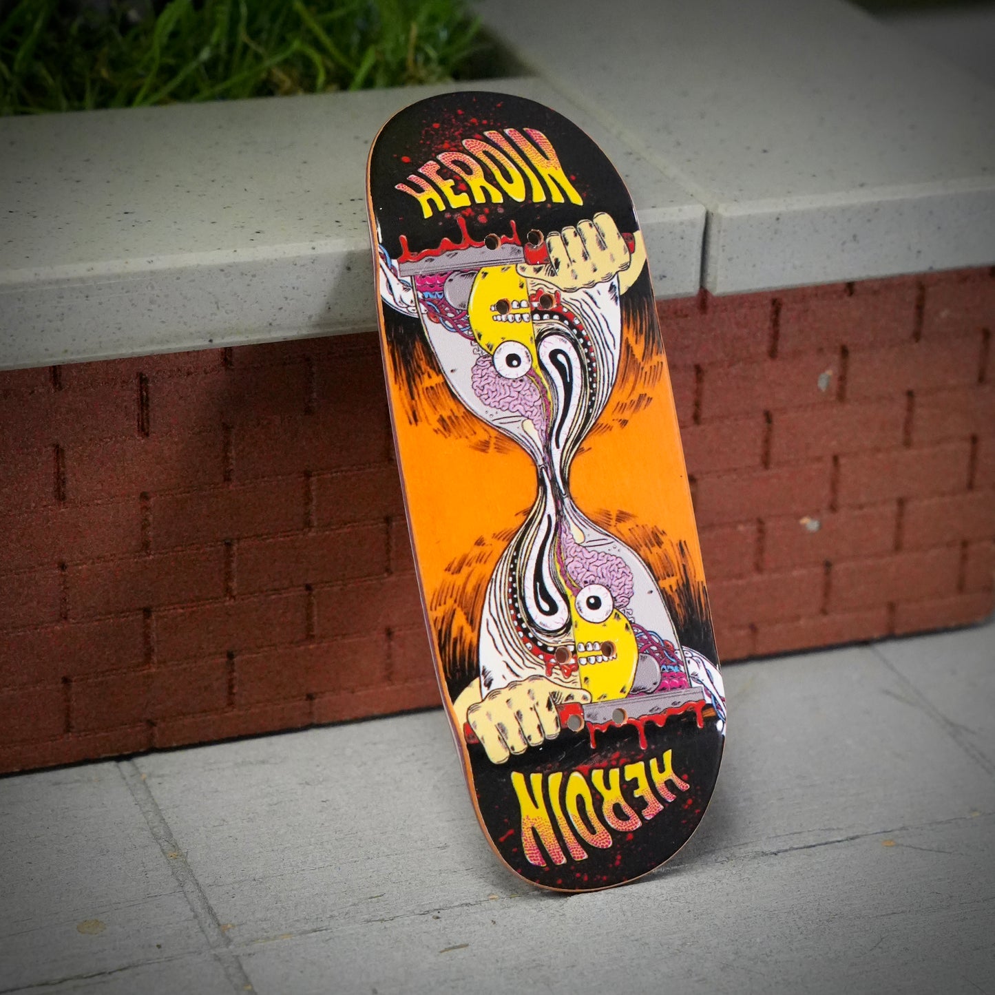 Chems X Heroin “Merged Anatomy Razor Egg” Orange Bottom Ply Fingerboard Deck (CHOOSE SIZE)