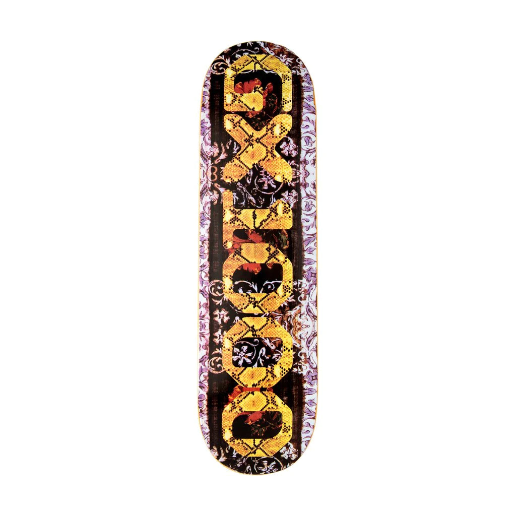 GX1000 OG Tan Scales Skateboard Deck; Antique looking background; GX1000 spans the whole board in snake skin design;