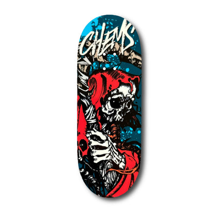 Chems Blue Background “Red Grim” Fingerboard Deck
