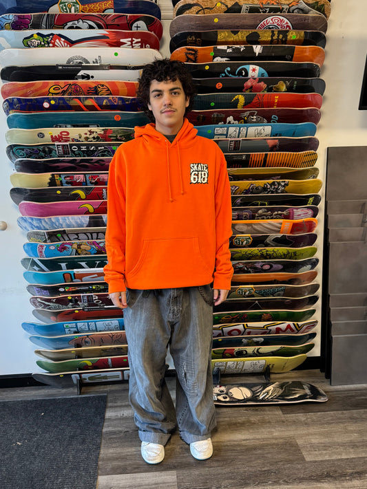 SKATE 618 STACKED LOGO PULLOVER HOODIE SAFETY ORANGE