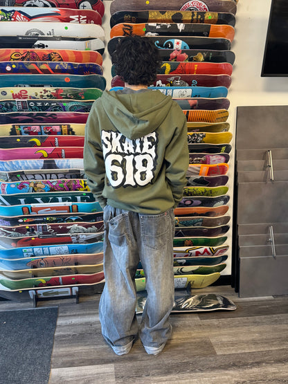 SKATE 618 STACKED LOGO ZIPUP HOODIE GREEN