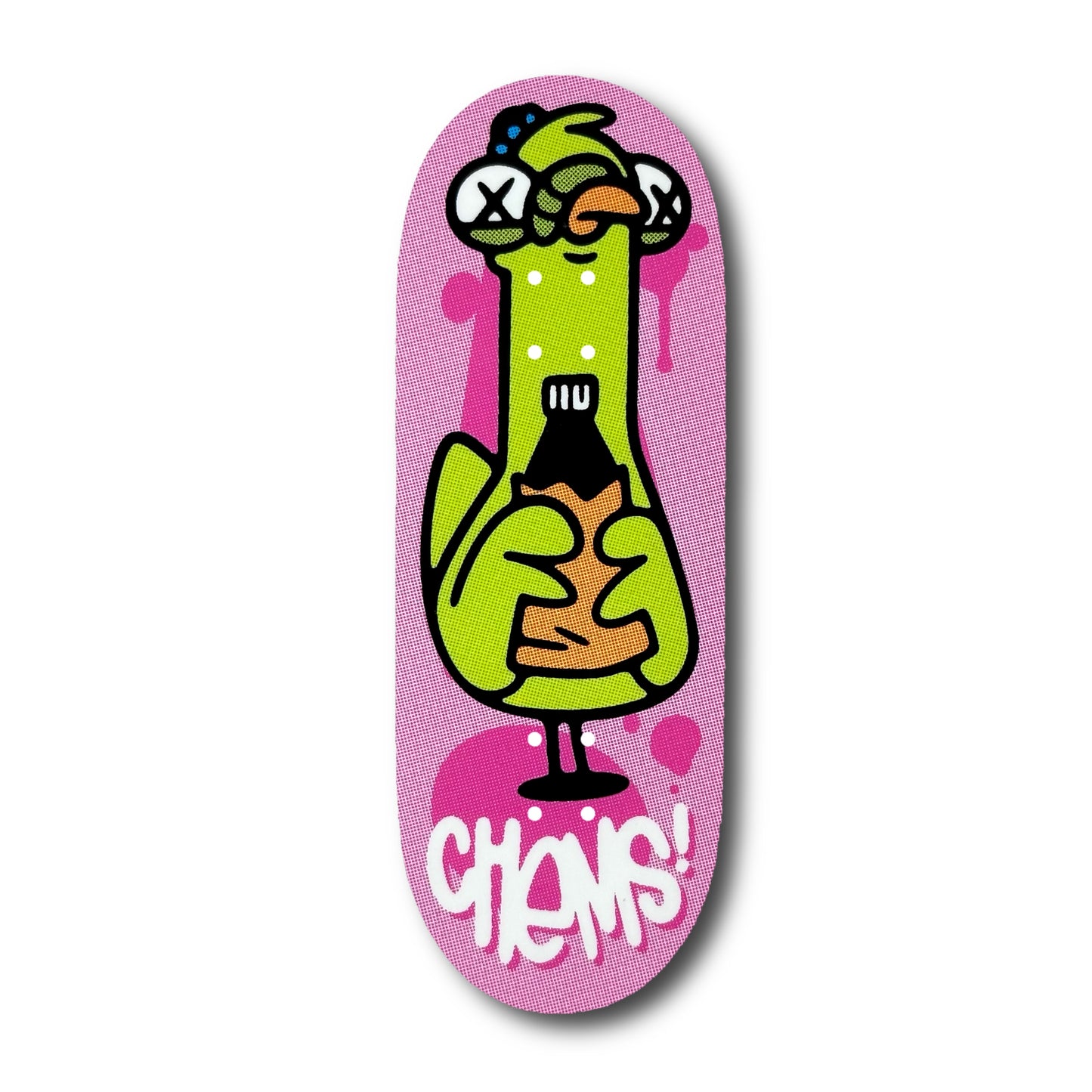 Chems Pink Background “Green Berd” Fingerboard Deck