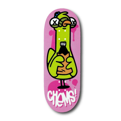 Chems Pink Background “Green Berd” Fingerboard Deck
