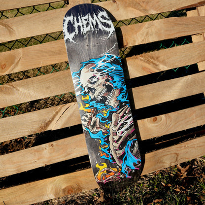 Chems Blue Fire Grim 7.75" Skateboard Deck (Black Bottom Ply)