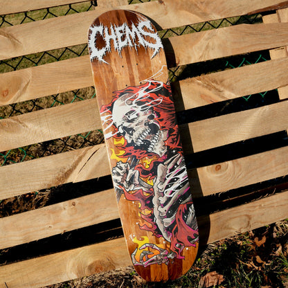 Chems Red Fire Grim 8.5" Skateboard Deck (Brown Bottom Ply)