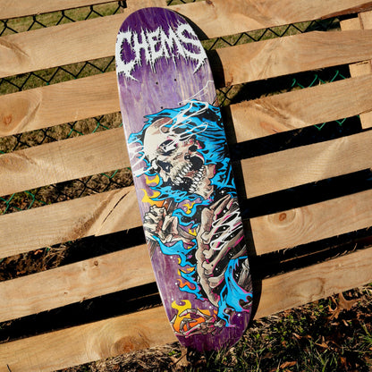 Chems Blue Fire Grim 8.75" Egg Shaped Skateboard Deck (Purple Bottom Ply)