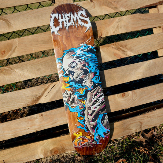 Chems Blue Fire Grim 8.25" Skateboard Deck (Brown Bottom Ply)